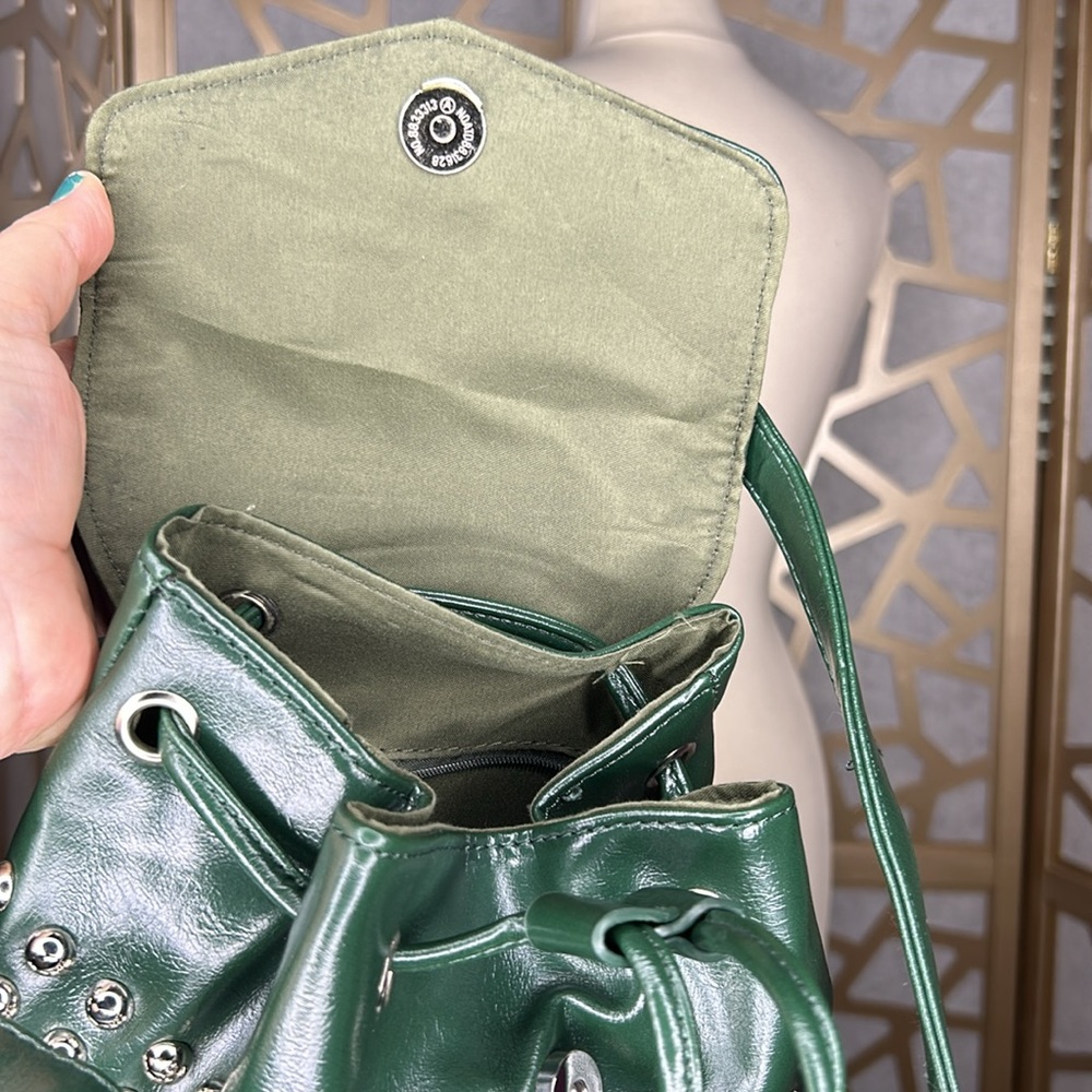 Faux Leather Green‎ Mini Backpack With Rivets - Picture 4 of 7